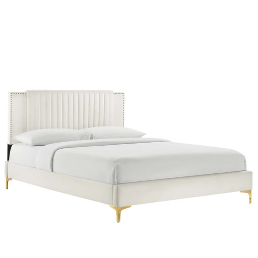 Modway Zahra Channel Tufted Performance Velvet Platform Bed With Gold Metal Legs Bedroom Furniture - View 70