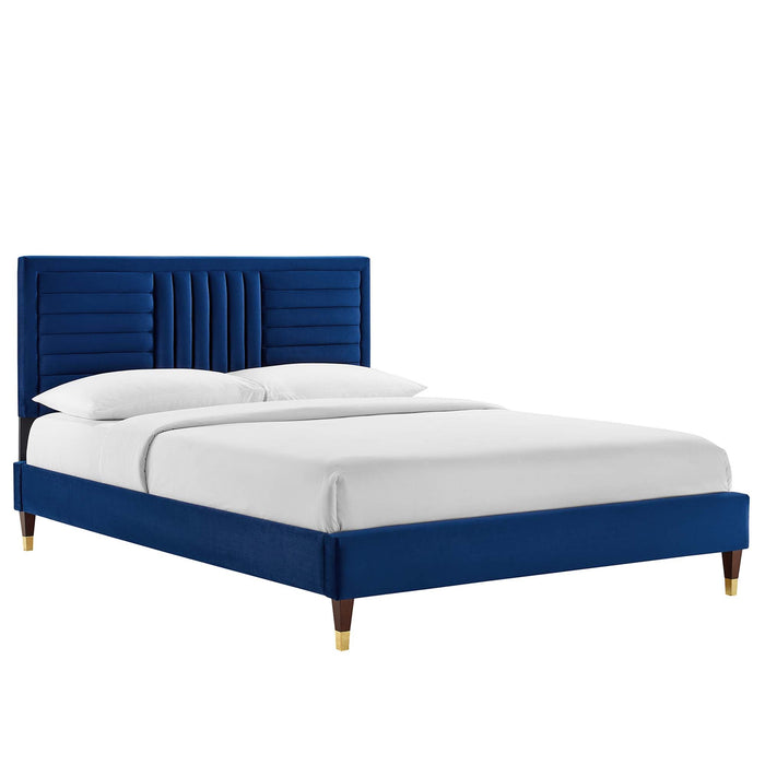 Modway Sofia Channel Tufted Performance Velvet Platform Bed With Wood and Gold Legs Bedroom Furniture - View 38