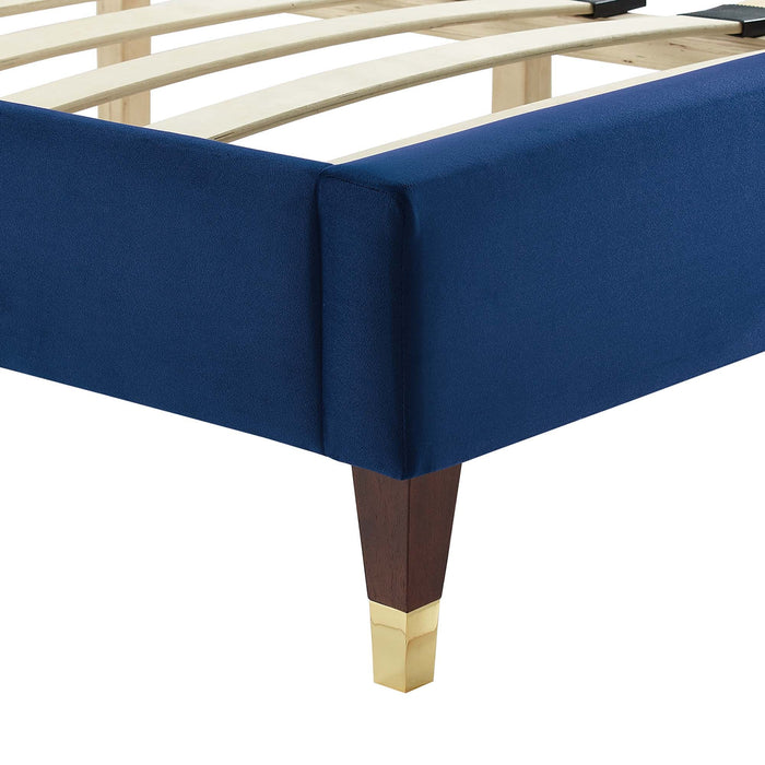 Modway Sofia Channel Tufted Performance Velvet Platform Bed With Wood and Gold Legs Bedroom Furniture - View 28
