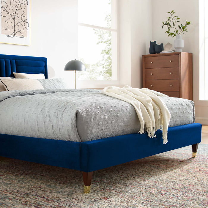 Modway Sofia Channel Tufted Performance Velvet Platform Bed With Wood and Gold Legs Bedroom Furniture - View 24