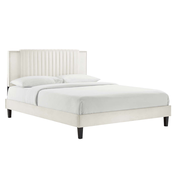 Zahra Channel Tufted Performance Velvet Platform Bed With Black Wood Legs