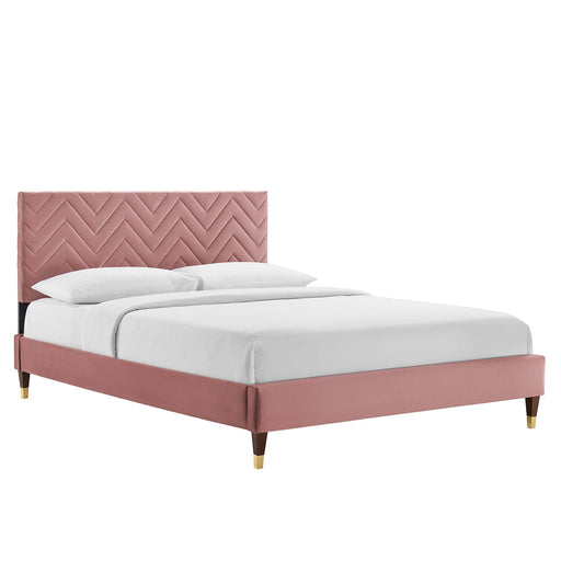 Modway Leah Chevron Tufted Performance Velvet Platform Bed With Wood and Gold Legs Bedroom Furniture - View 31