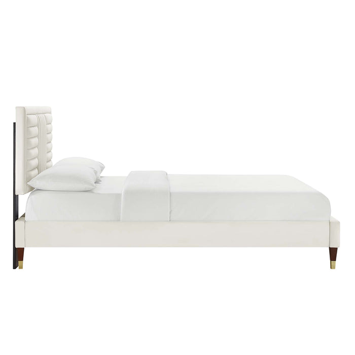 Modway Sofia Channel Tufted Performance Velvet Platform Bed With Wood and Gold Legs Bedroom Furniture - View 33