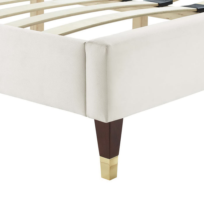 Modway Sofia Channel Tufted Performance Velvet Platform Bed With Wood and Gold Legs Bedroom Furniture - View 35