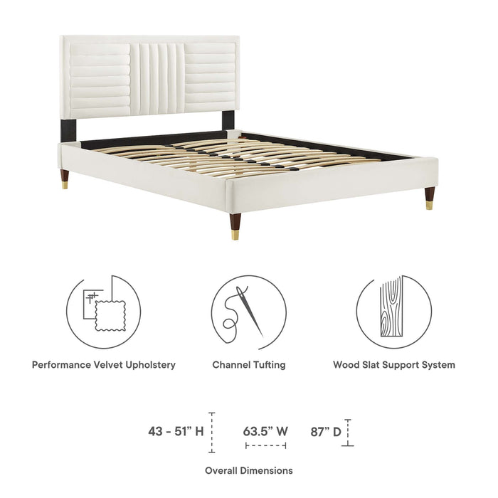 Modway Sofia Channel Tufted Performance Velvet Platform Bed With Wood and Gold Legs Bedroom Furniture - View 30