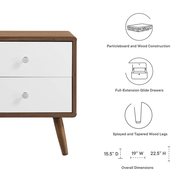 Modway Transmit 2-Drawer Nightstand Bedroom Furniture in White - Side View