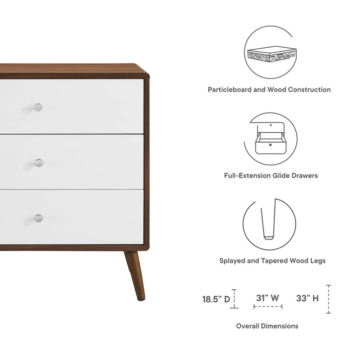 Modway Transmit 3-Drawer Chest Living Room Furniture in White - Side View