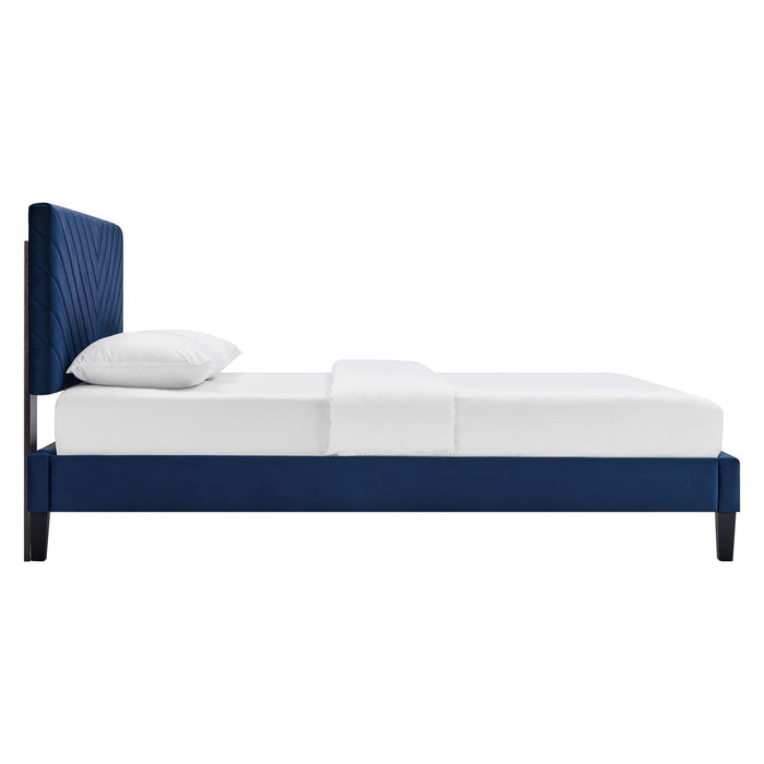 Roxanne Performance Velvet Platform Bed With Black Wood Legs
