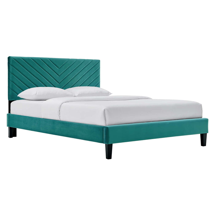 Roxanne Performance Velvet Platform Bed With Black Wood Legs
