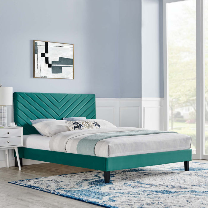 Roxanne Performance Velvet Platform Bed With Black Wood Legs