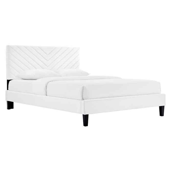 Roxanne Performance Velvet Platform Bed With Black Wood Legs