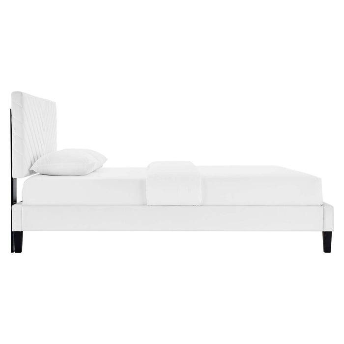 Roxanne Performance Velvet Platform Bed With Black Wood Legs