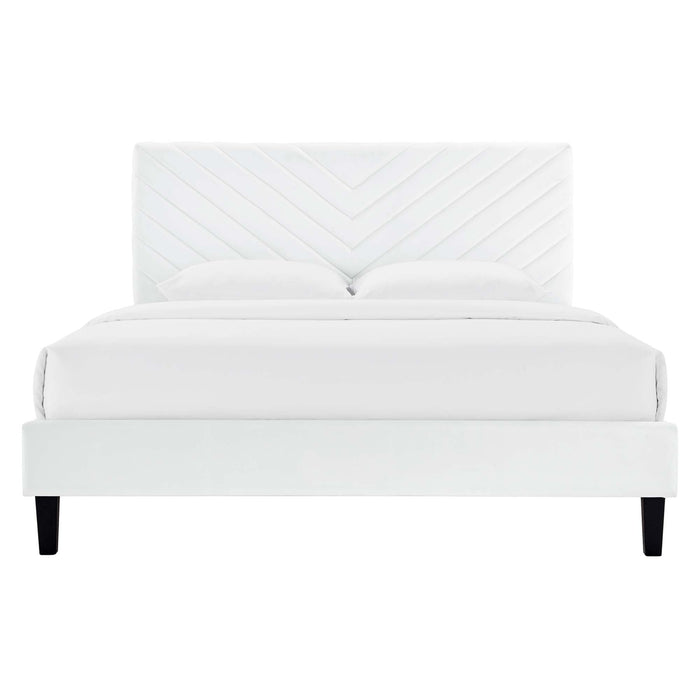 Roxanne Performance Velvet Platform Bed With Black Wood Legs