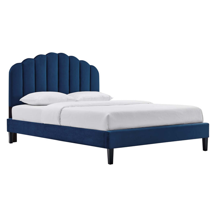 Daisy Performance Velvet Platform Bed With Black Wood Legs