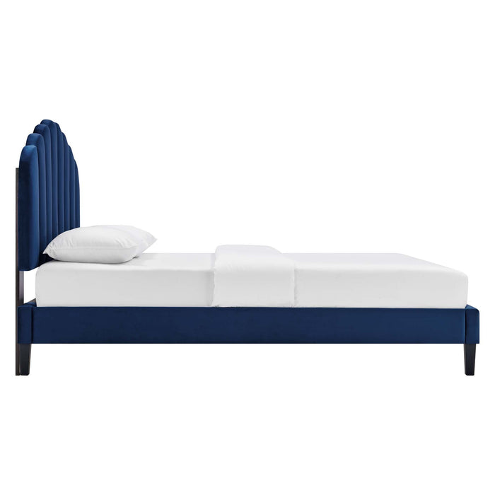 Daisy Performance Velvet Platform Bed With Black Wood Legs