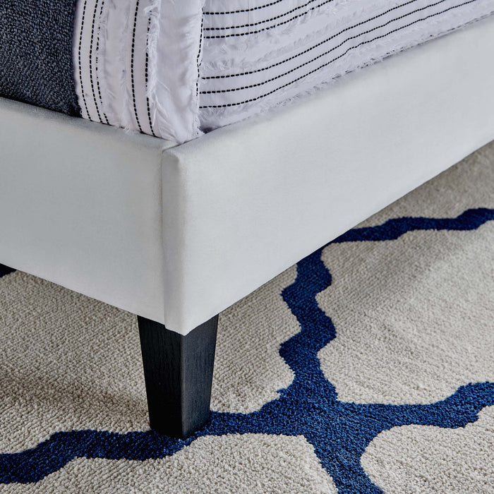 Roxanne Performance Velvet Platform Bed With Black Wood Legs