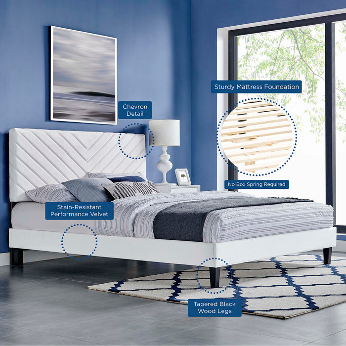 Roxanne Performance Velvet Platform Bed With Black Wood Legs