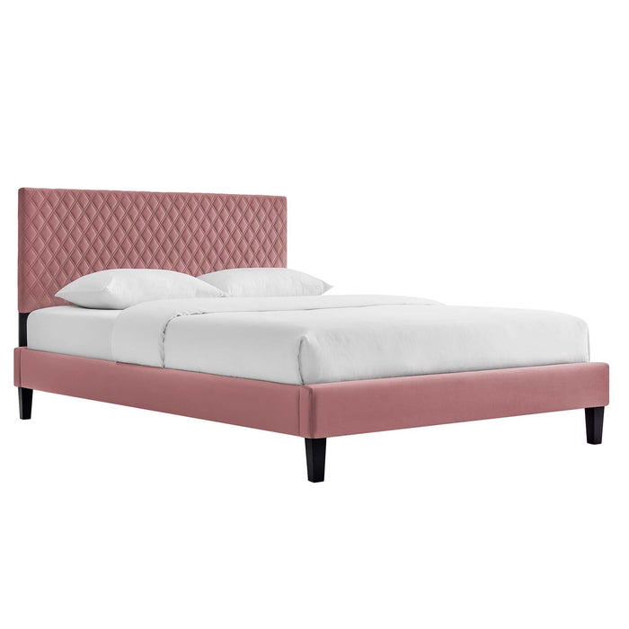 Garcelle Performance Velvet Platform Bed With Black Wood Legs