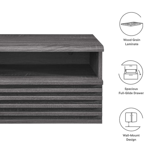 Modway Render Wall-Mount Nightstand Bedroom Furniture in Brown - Side View
