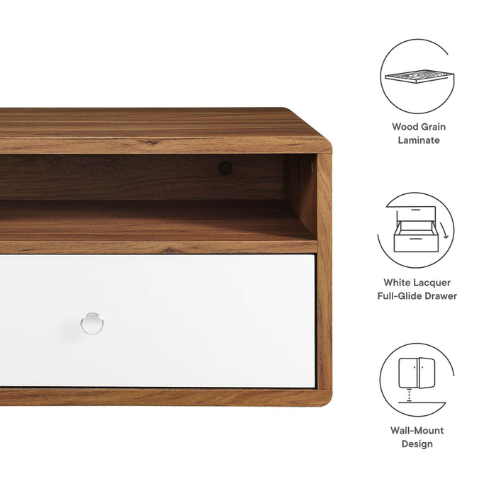 Modway Transmit Wall Mount Nightstand Bedroom Furniture in White - Side View