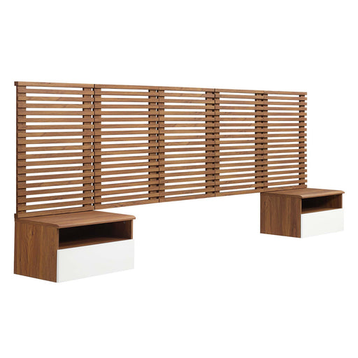 Modway Render Wall Mount Headboard and Modern Nightstands Bedroom Furniture in Brown