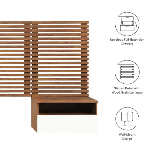 Modway Render Wall Mount Headboard and Modern Nightstands Bedroom Furniture in Brown - Side View