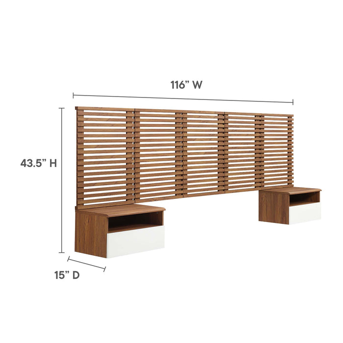 Modway Render Wall Mount Headboard and Modern Nightstands Bedroom Furniture in Brown - Detail View