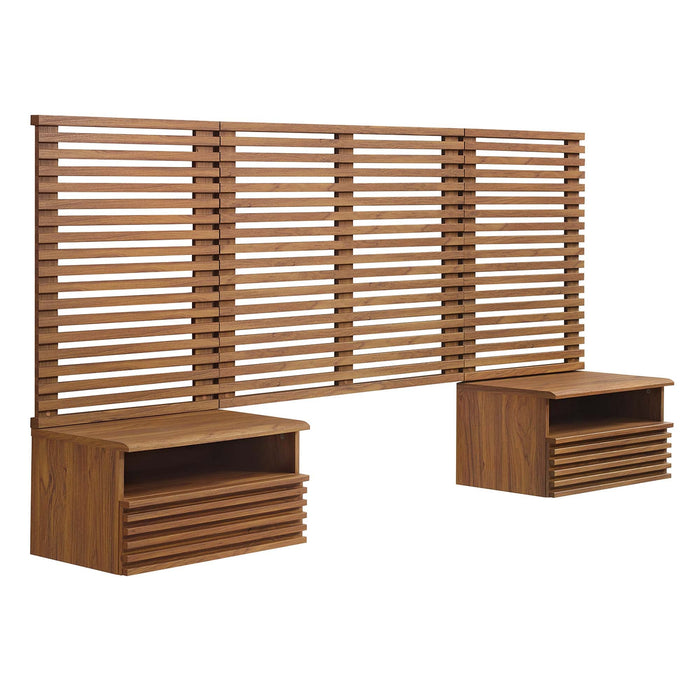Render Wall Mount Headboard and Modern Nightstands Walnut / Twin