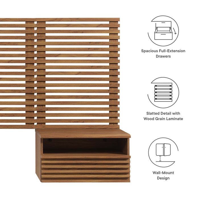 Render Wall Mount Headboard and Modern Nightstands Walnut / Twin