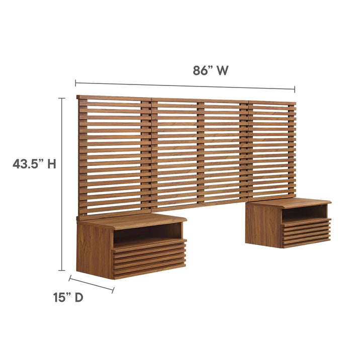 Render Wall Mount Headboard and Modern Nightstands Walnut / Twin