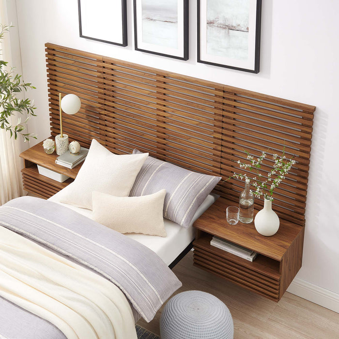Render Wall Mount Headboard and Modern Nightstands Walnut / Twin