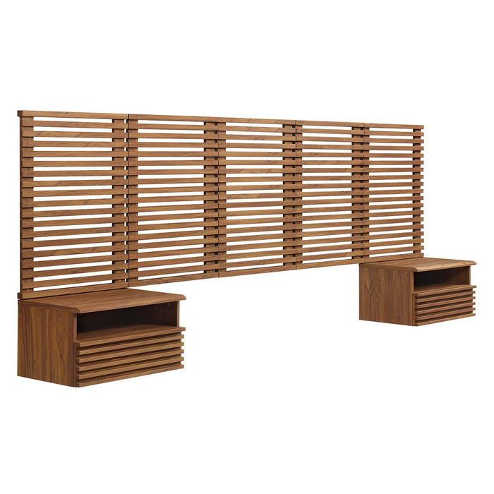 Render Wall Mount Headboard and Modern Nightstands Walnut / Queen