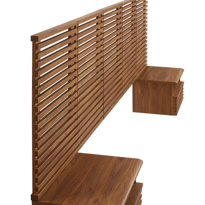 Render Wall Mount Headboard and Modern Nightstands Walnut / Queen