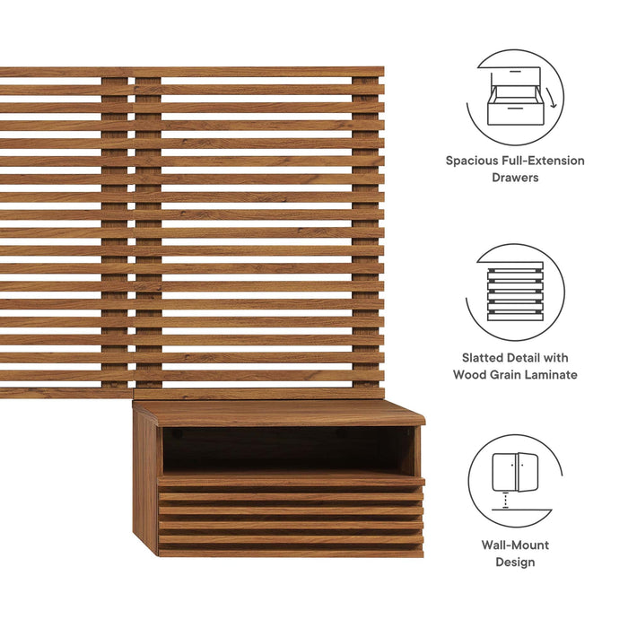 Render Wall Mount Headboard and Modern Nightstands Walnut / Queen