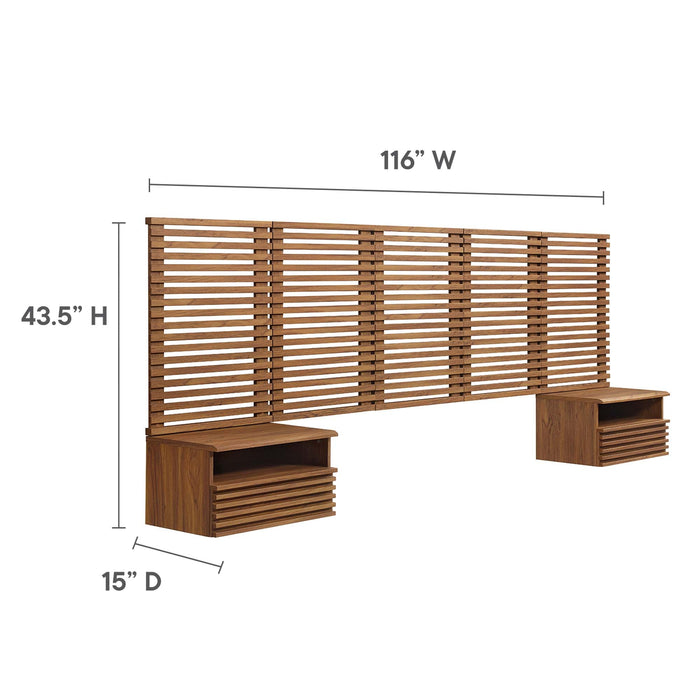 Render Wall Mount Headboard and Modern Nightstands Walnut / Queen