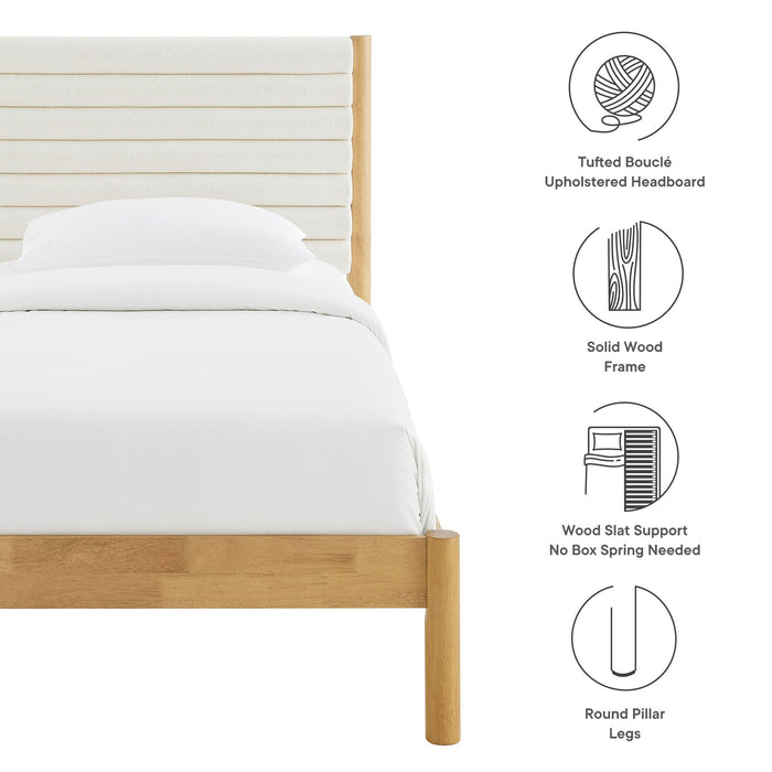 Olea Channel Tufted Boucle Solid Wood Platform Bed
