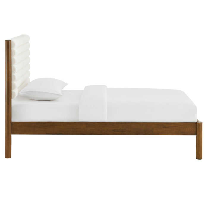 Olea Channel Tufted Boucle Solid Wood Platform Bed