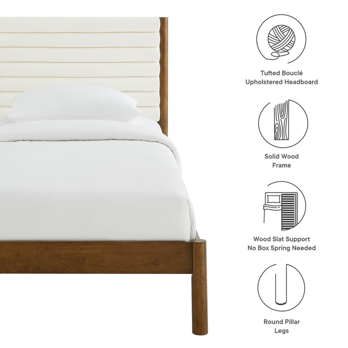 Olea Channel Tufted Boucle Solid Wood Platform Bed