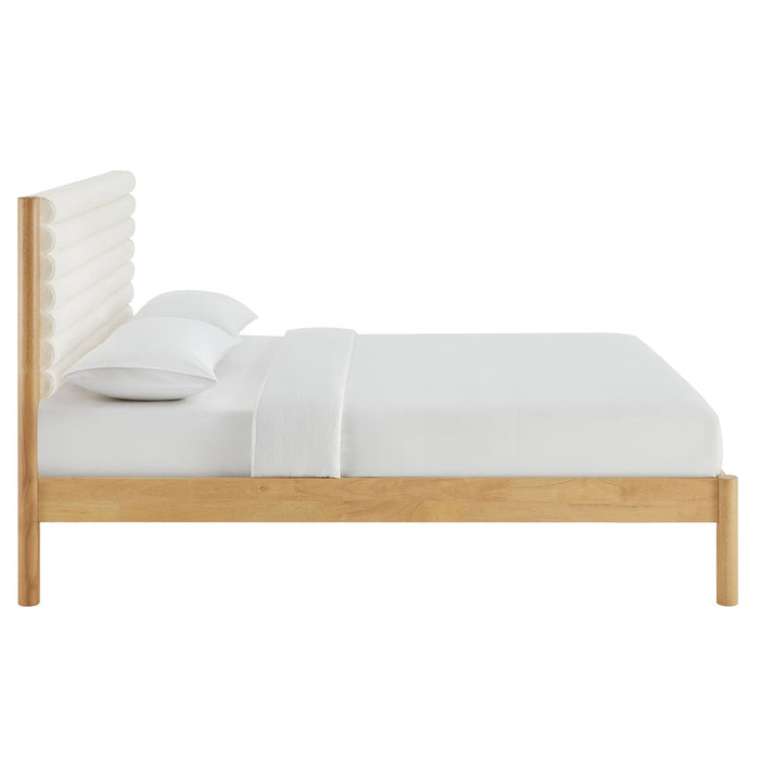Olea Channel Tufted Boucle Solid Wood Platform Bed