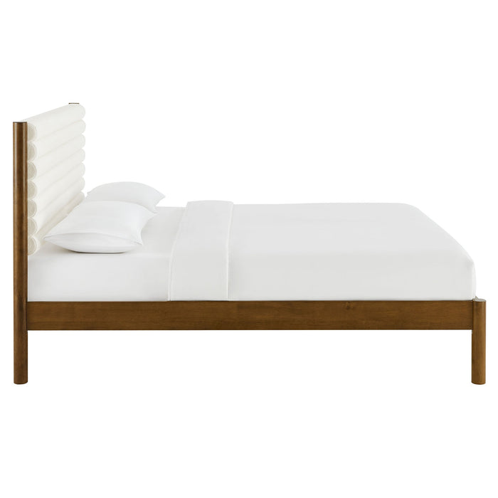 Olea Channel Tufted Boucle Solid Wood Platform Bed