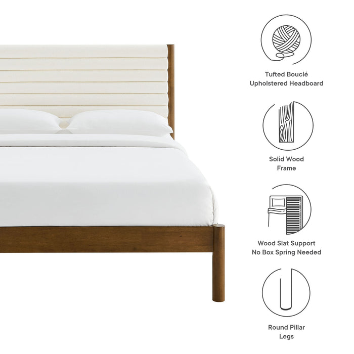 Olea Channel Tufted Boucle Solid Wood Platform Bed