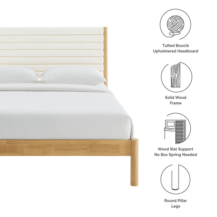 Olea Channel Tufted Boucle Solid Wood Platform Bed