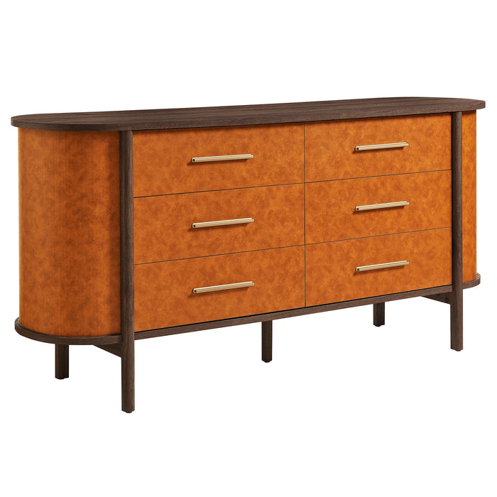 Coralie Curved 6-Drawer Vegan Leather Oval Dresser