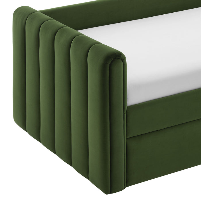 Veyla Channel Tufted Performance Velvet Twin Daybed With Trundle