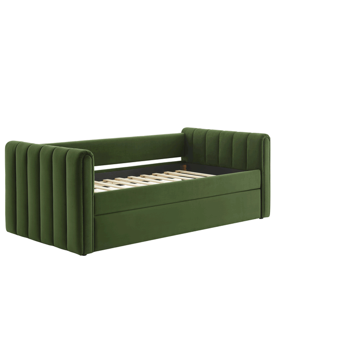 Veyla Channel Tufted Performance Velvet Twin Daybed With Trundle