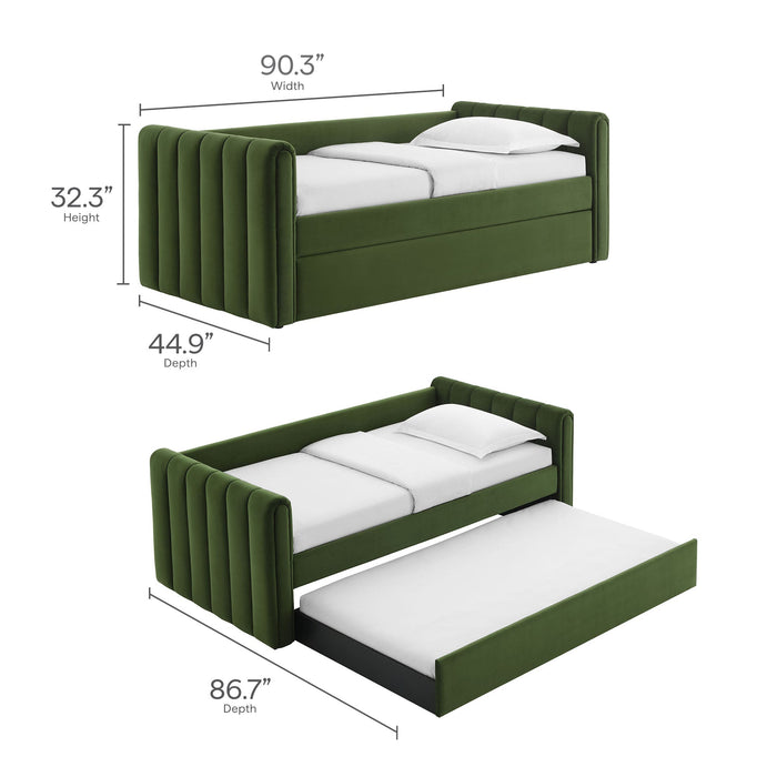 Veyla Channel Tufted Performance Velvet Twin Daybed With Trundle