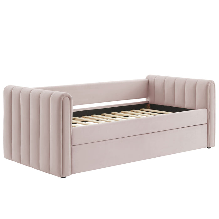 Veyla Channel Tufted Performance Velvet Twin Daybed With Trundle