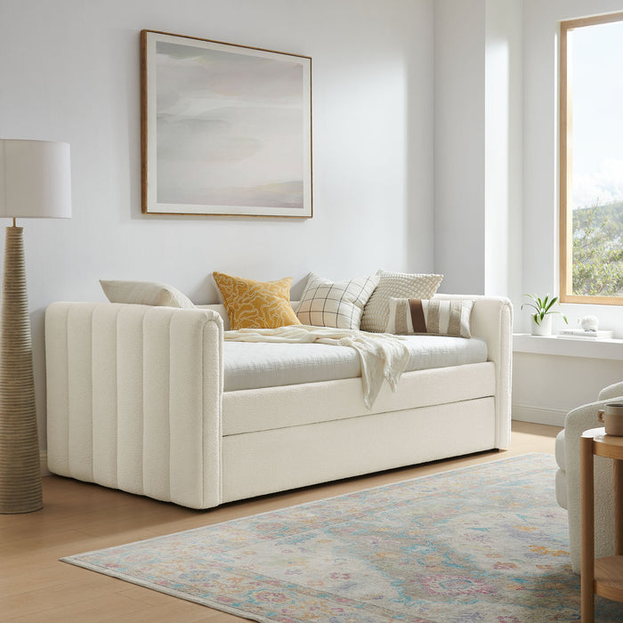 Veyla Channel Tufted Boucle Twin Daybed With Trundle