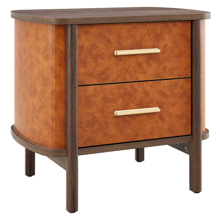 Coralie 2-Drawer Curved Vegan Leather Nightstand