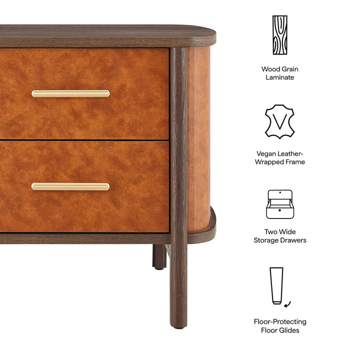 Coralie 2-Drawer Curved Vegan Leather Nightstand